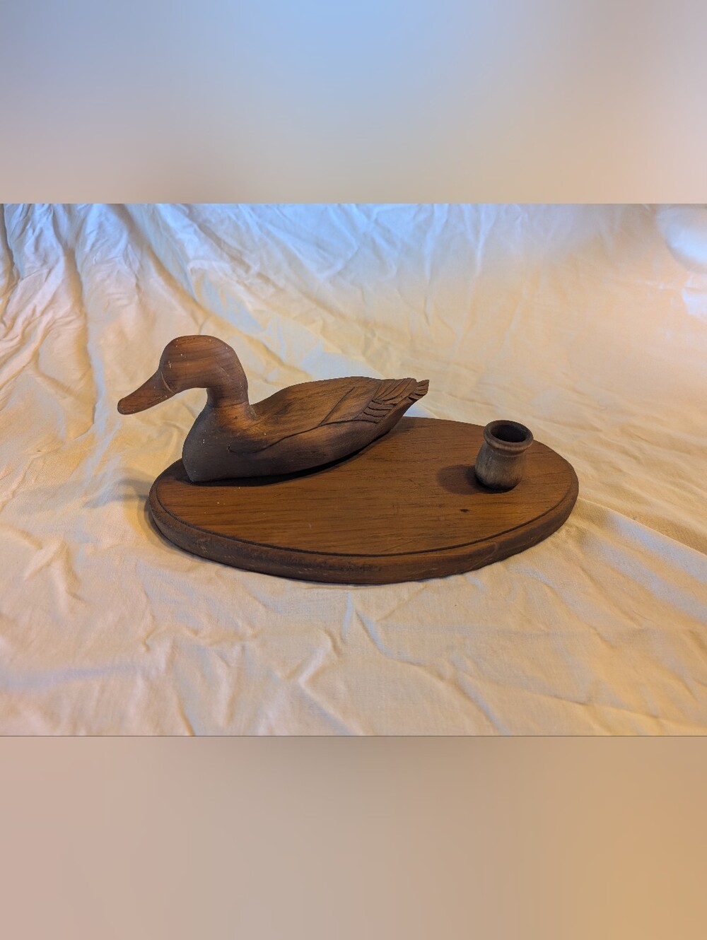 2/50$ Vintage Wooden Duck Tray with Candle Holder - Brown